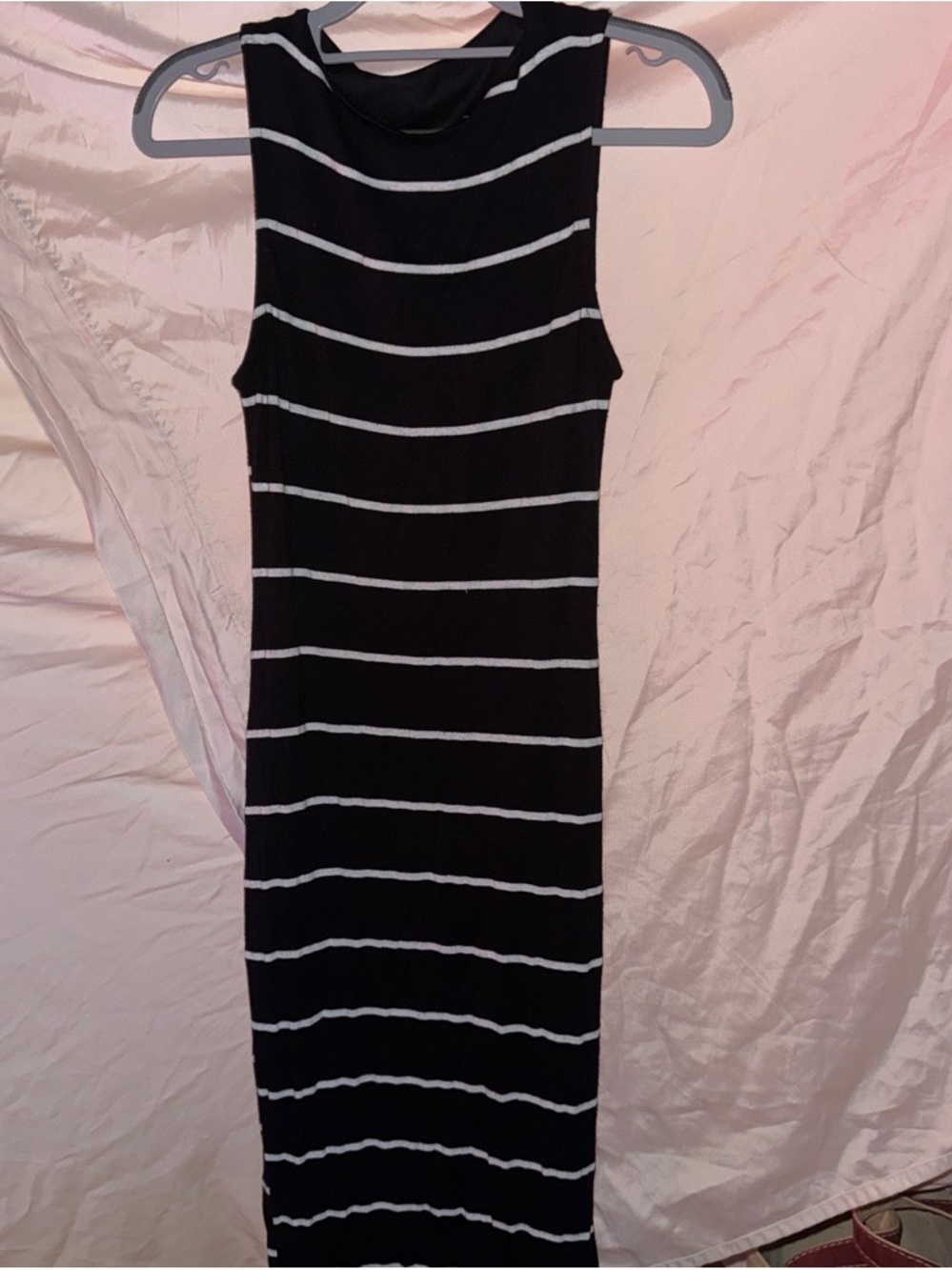 Sleeveless Black and White Striped Maxi Dress